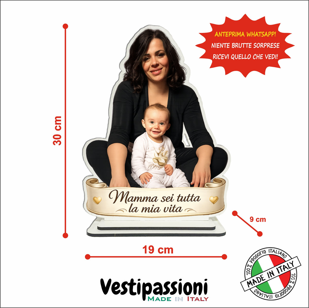 Statuina personalizzata festa della mamma con caricatura da foto - 30cm