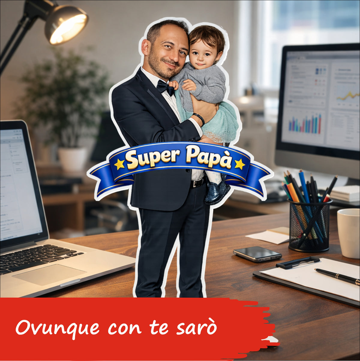 Statuina personalizzata festa del papà con caricatura da foto - 30cm
