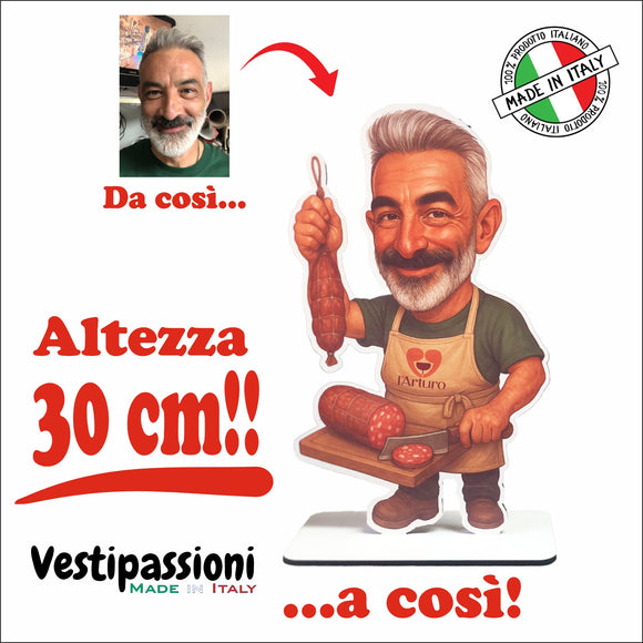 Caricatura Personalizzata da Foto – Stampa su MDF altezza 30 cm – Regalo Originale per Uomo Donna – Personalizzabile con Mestiere, Accessori e Dettagli Unici - statuina personalizzata