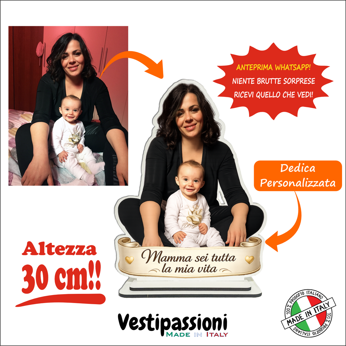 Statuina personalizzata festa della mamma con caricatura da foto - 30cm