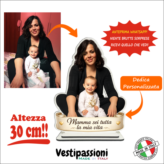 Statuina personalizzata festa della mamma con caricatura da foto - 30cm
